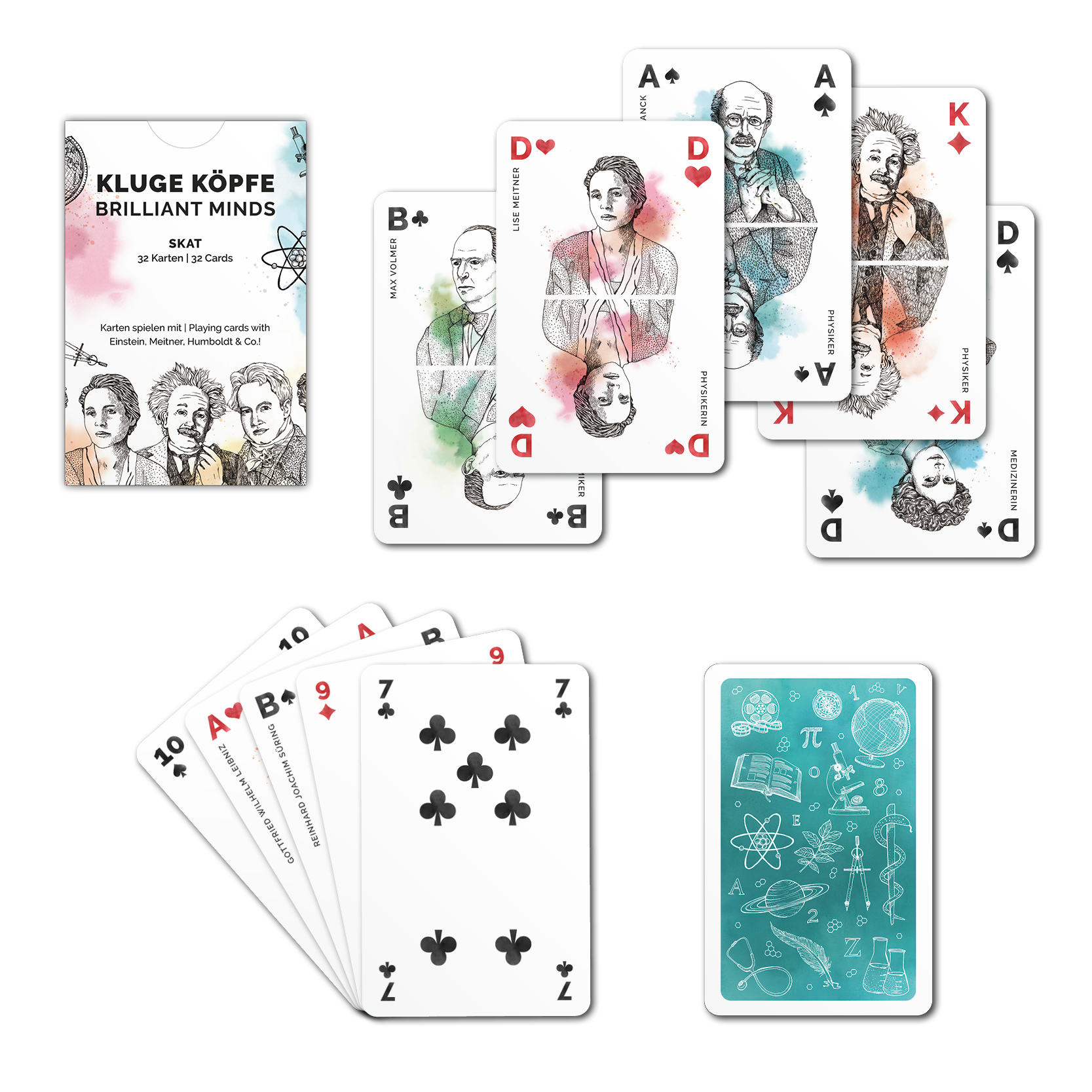 Kluge Köpfe – Spielkarten – Skat-Blatt á 32 Karten